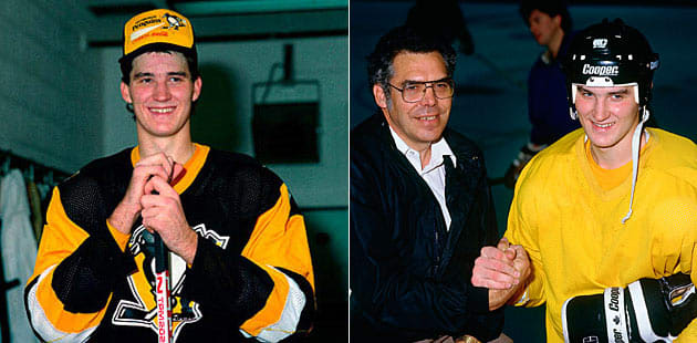 The fledgling Penguin with his father Jean-Guy Lemieux.